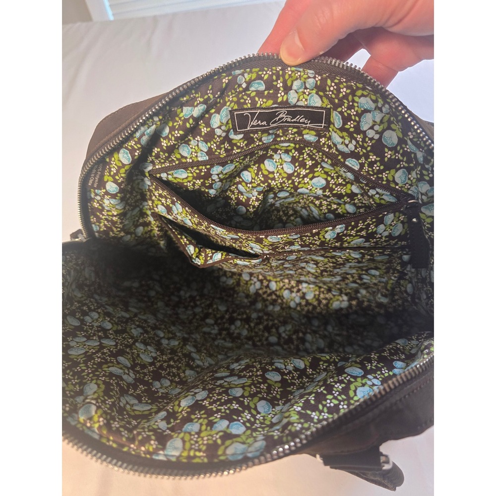 Vera Bradley‎ Microfiber Quilted Shoulder Bag Brown Tote Floral Lining Studded - Picture 4 of 6